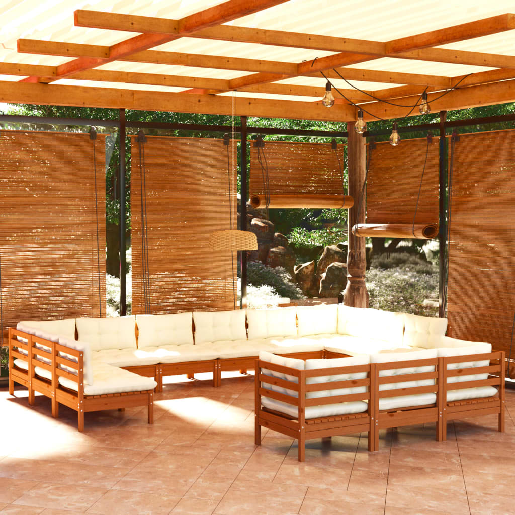 vidaXL loungesæt til haven 13 dele med hynder fyrretræ gyldenbrun