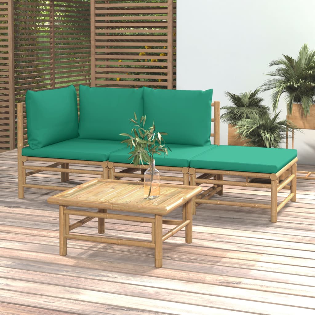 vidaXL loungesæt til haven 4 dele med grønne hynder bambus