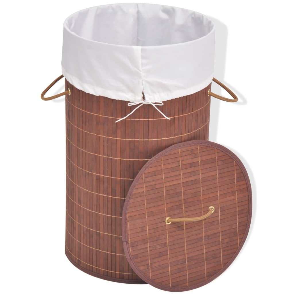 vidaXL vasketøjskurv bambus rund brun