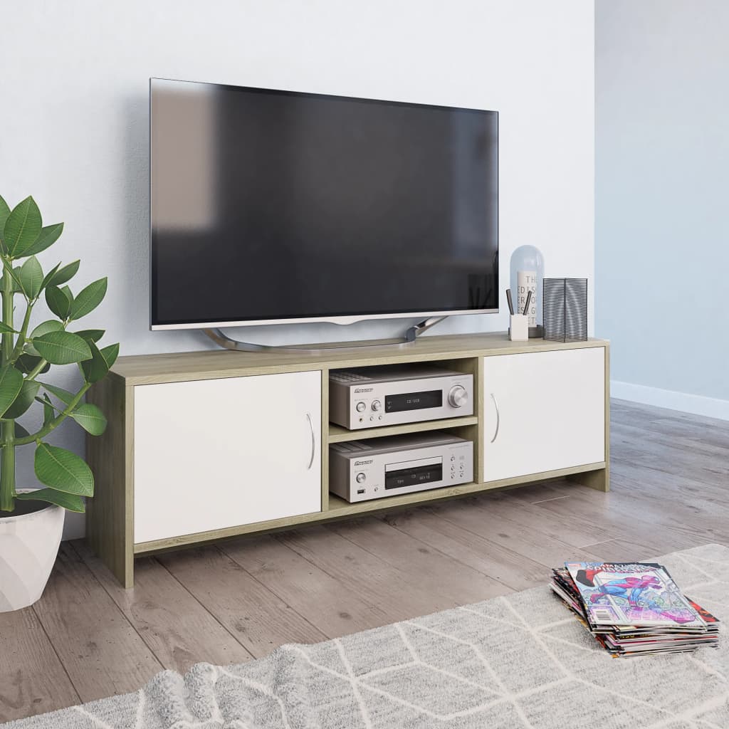 vidaXL tv-bord 120x30x37,5 cm konstrueret træ hvid og egetræsfarvet