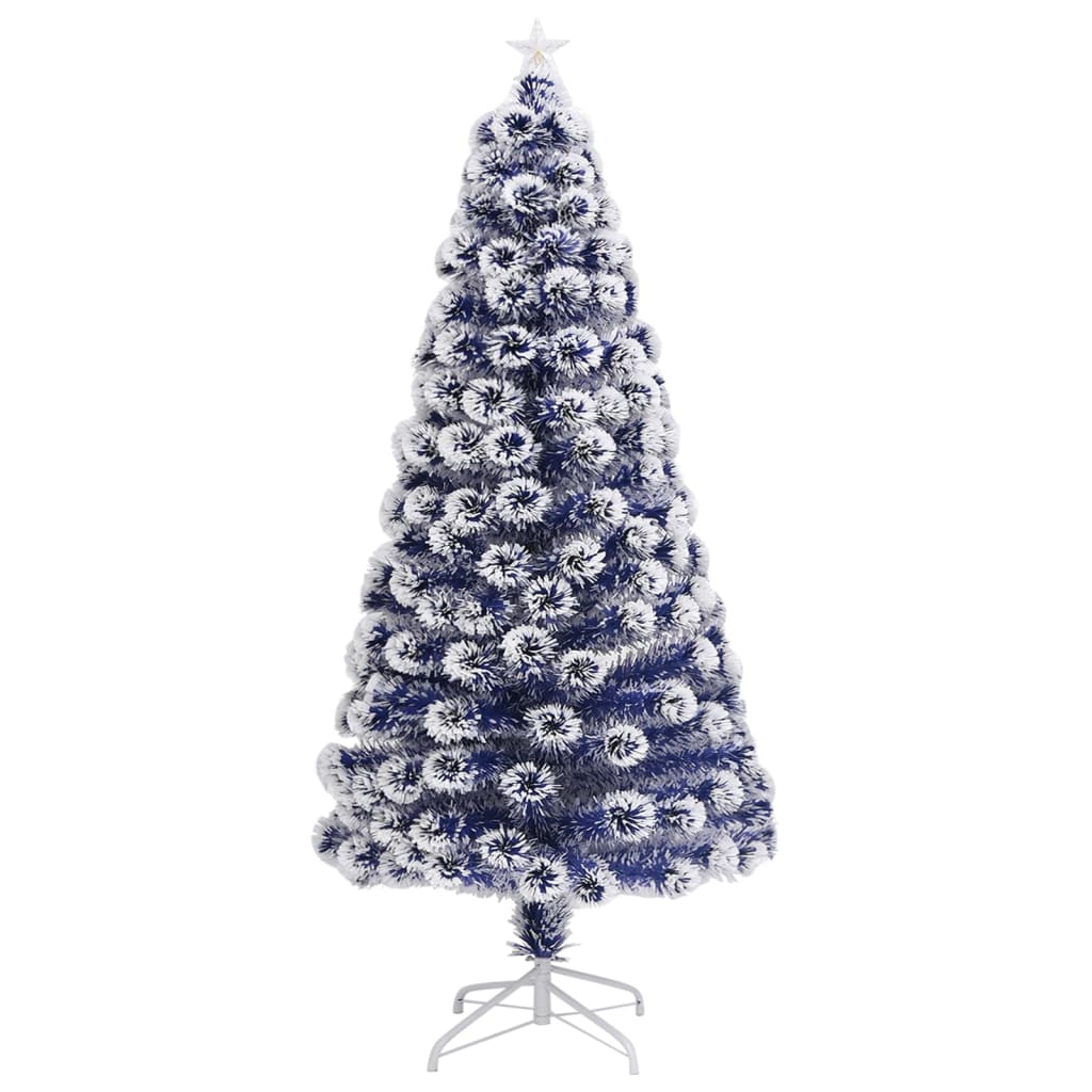 vidaXL kunstigt juletræ med lys 120 cm fiberoptisk hvid og blå