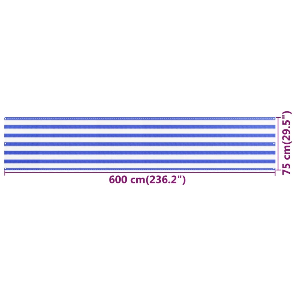 vidaXL altanafskærmning 75x600 cm HDPE blå og hvid