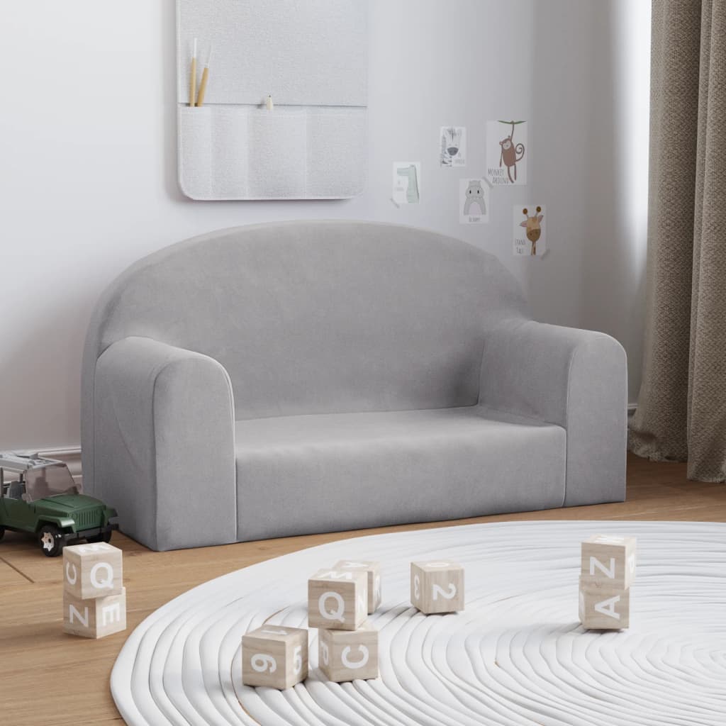 vidaXL 2-personers sofa til børn blødt plys lysgrå