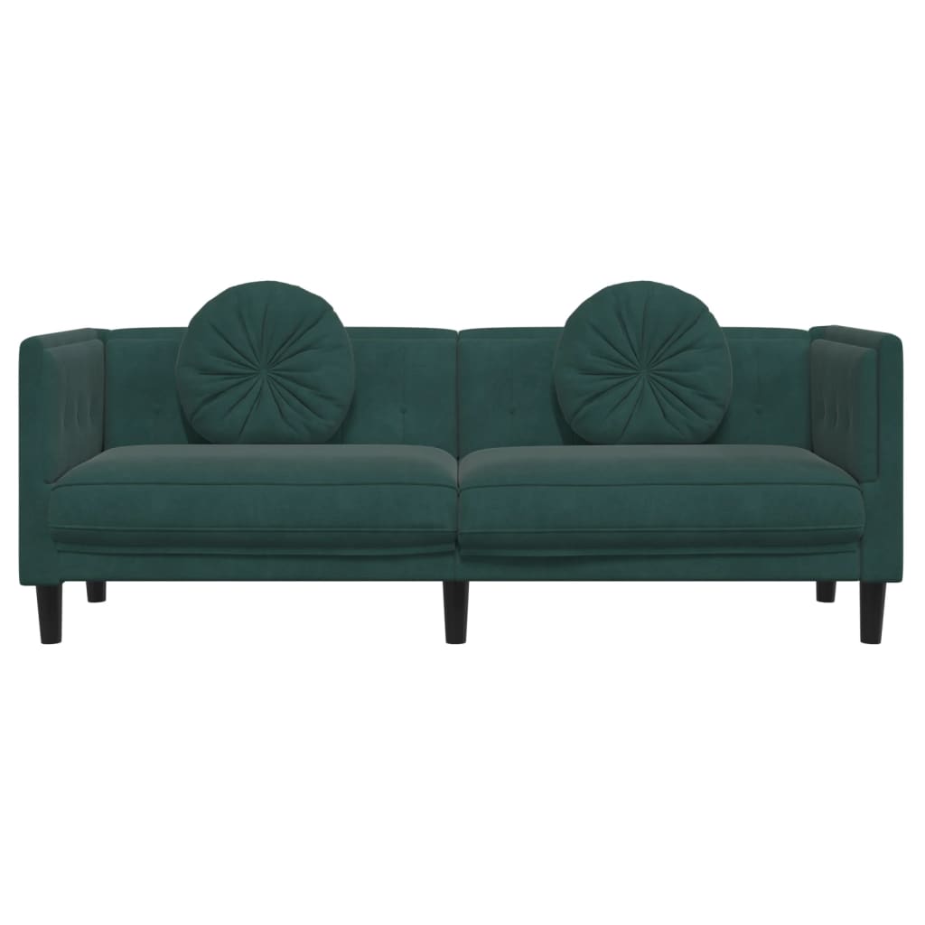 vidaXL 3-personers sofa med hynder velour mørkegrøn