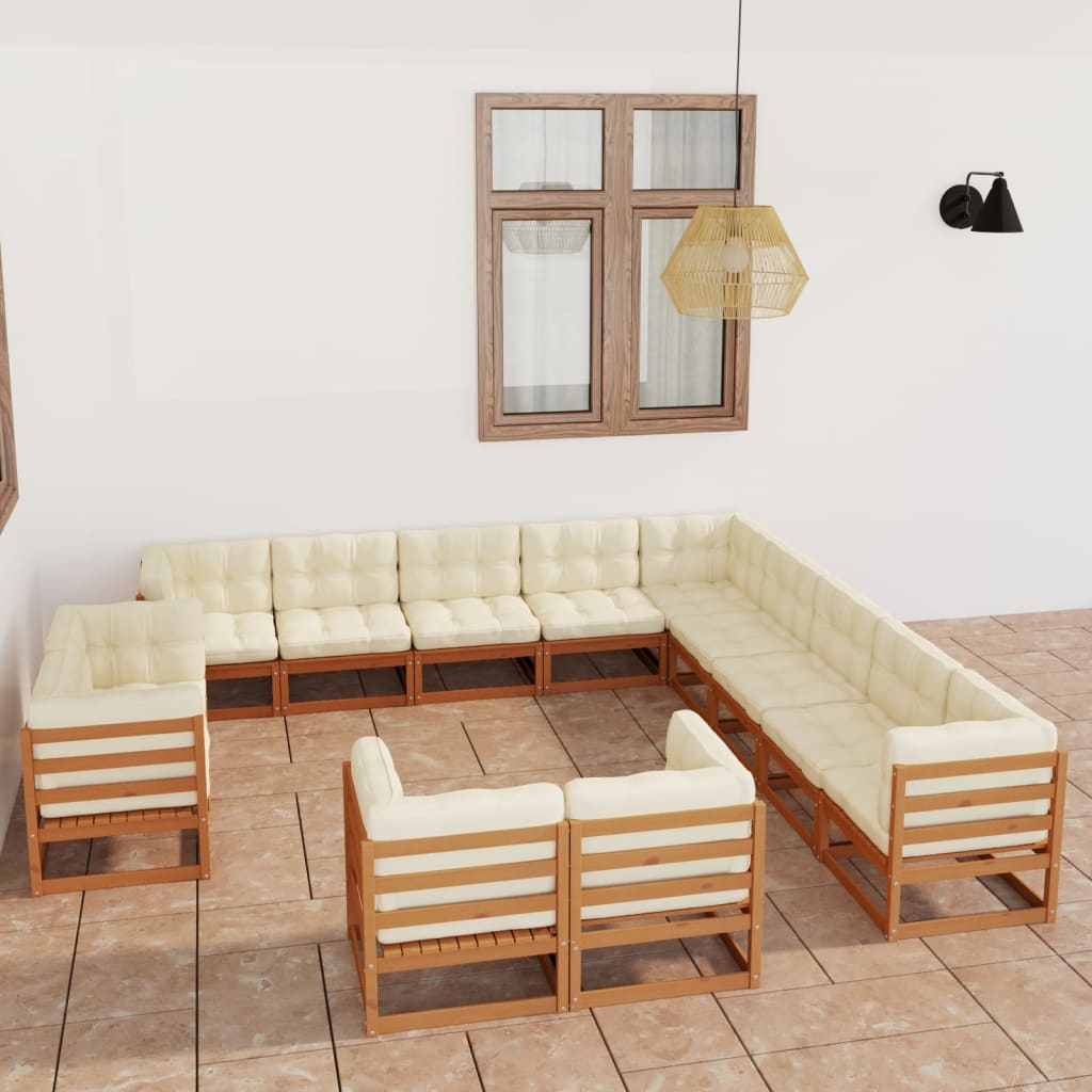 vidaXL loungesæt til have 13 dele + hynder massivt fyrretræ gyldenbrun