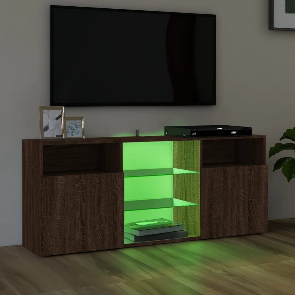 vidaXL tv-bord med LED-lys 120x30x50 cm brun egetræsfarve