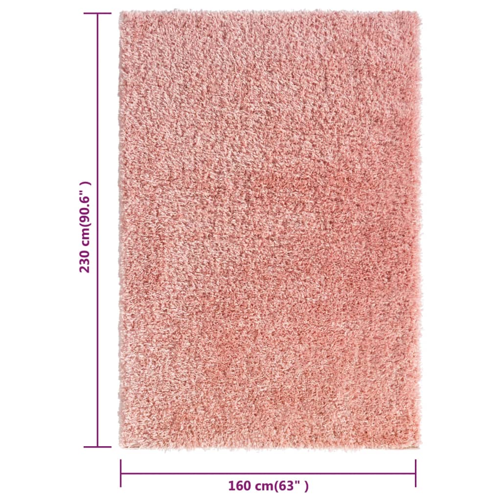 vidaXL shaggy gulvtæppe med høj luv 160x230 cm 50 mm lyserød