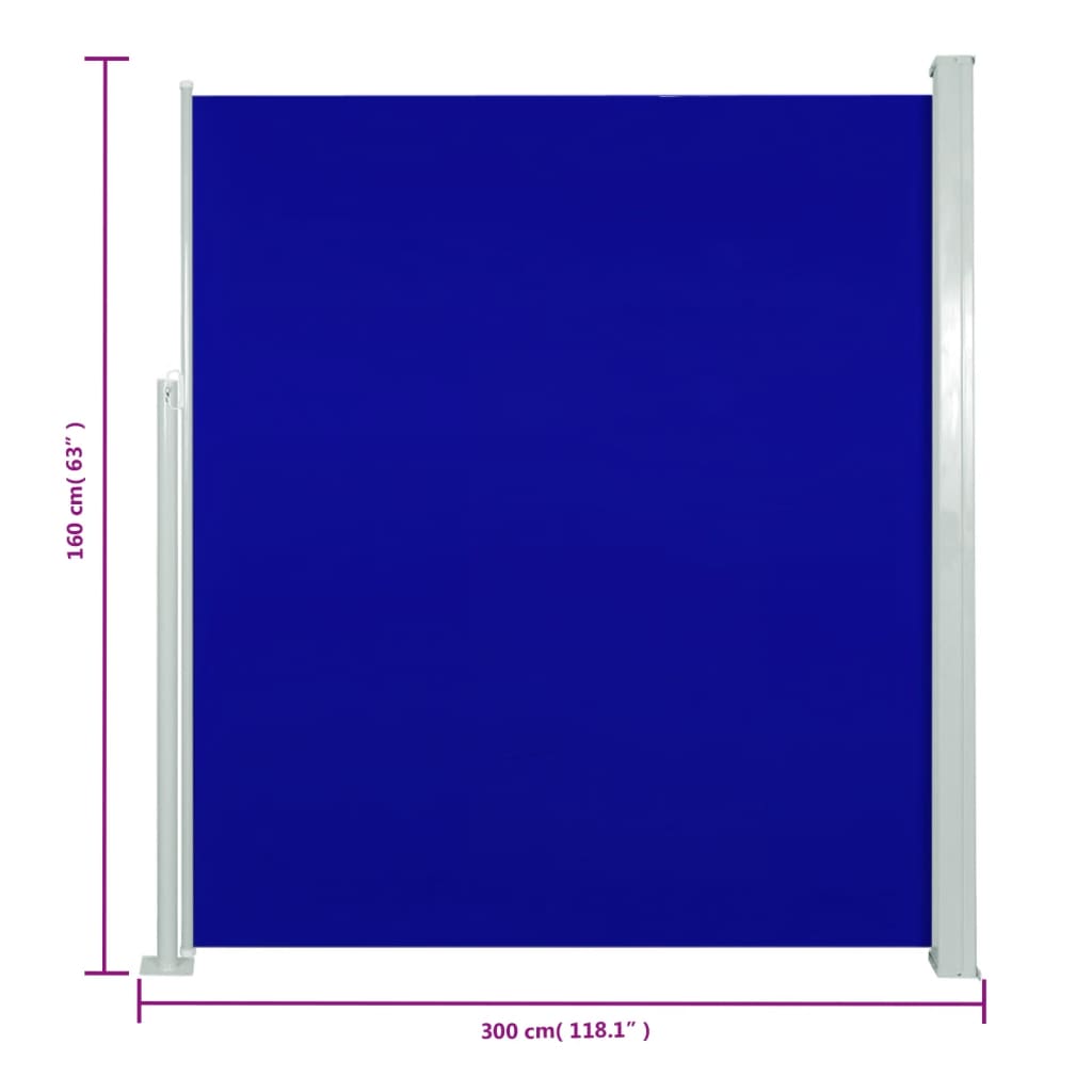 vidaXL sammenrullelig sidemarkise til terrassen 160 x 300 cm blå