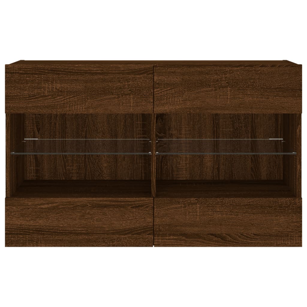 vidaXL væghængt tv-bord med LED-lys 98,5x30x60,5 cm brun egetræsfarve