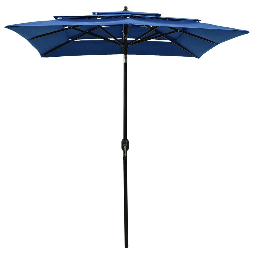 vidaXL parasol med aluminiumsstang i 3 niveauer 2x2 m azurblå