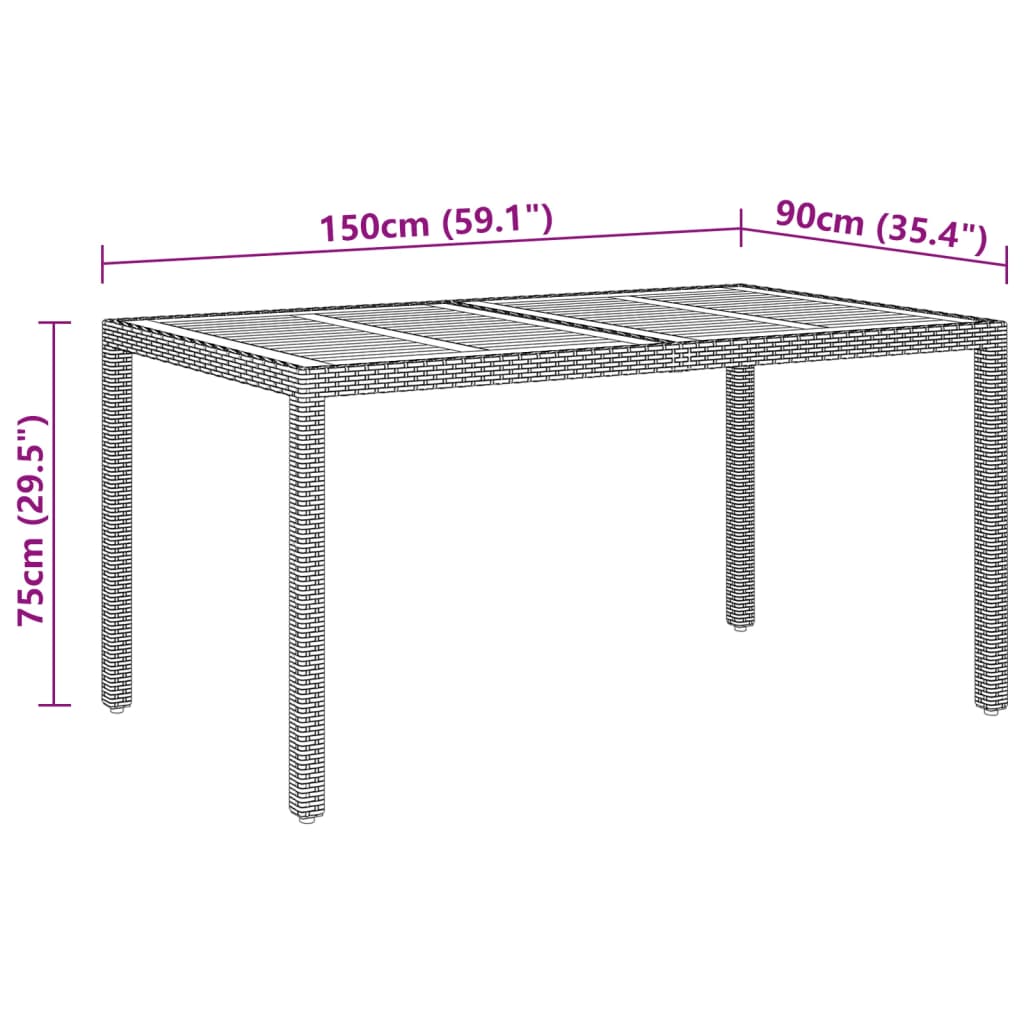 vidaXL spisebordssæt til haven 7 dele polyrattan grå