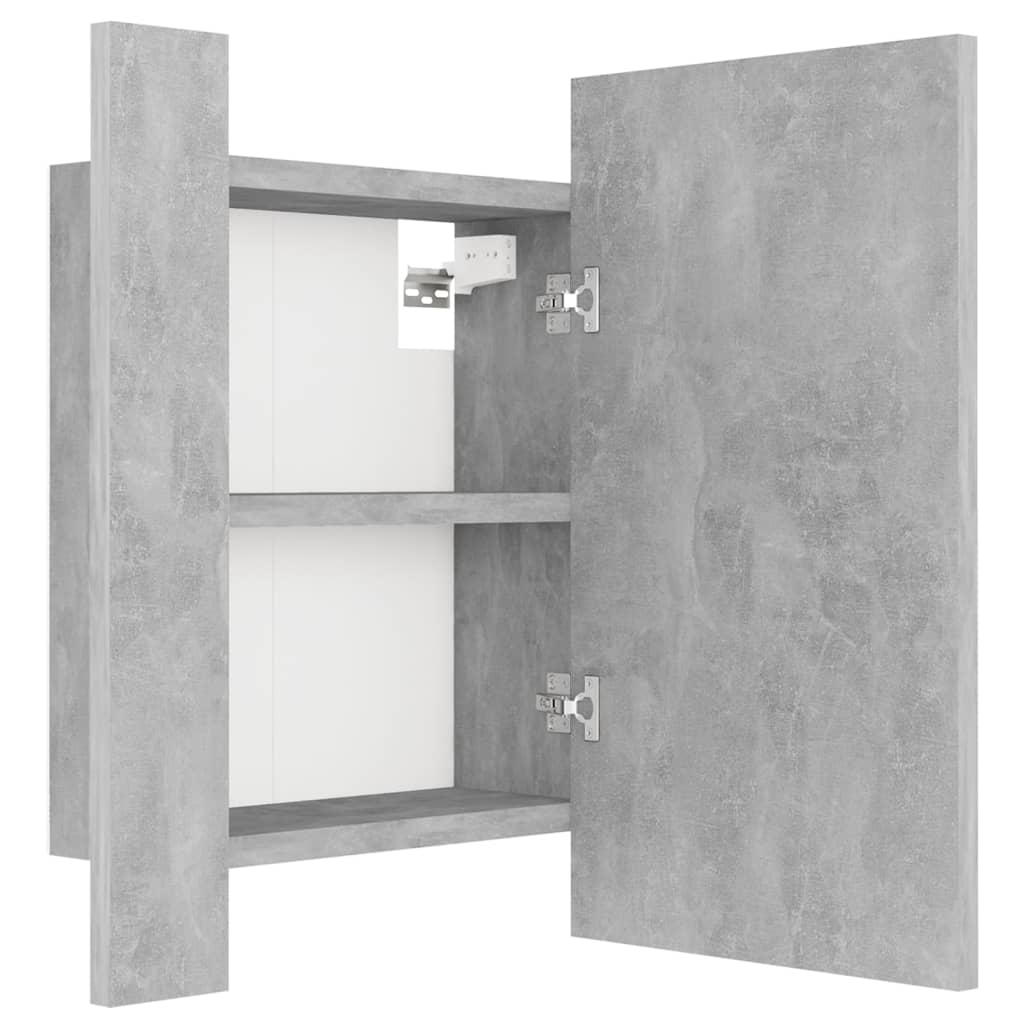 vidaXL badeværelsesskab m. spejl og LED-lys 40x12x45 cm akryl betongrå