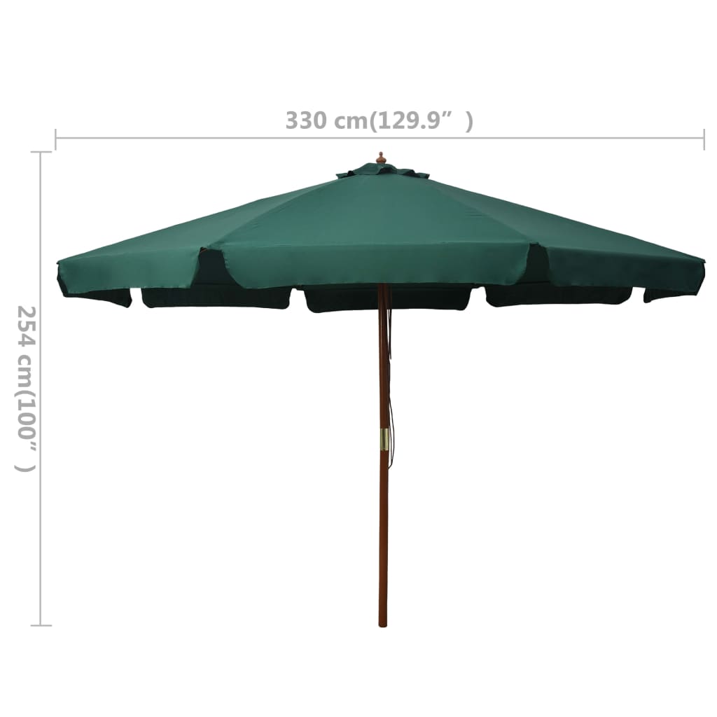 vidaXL udendørs parasol med træstang 330 cm grøn