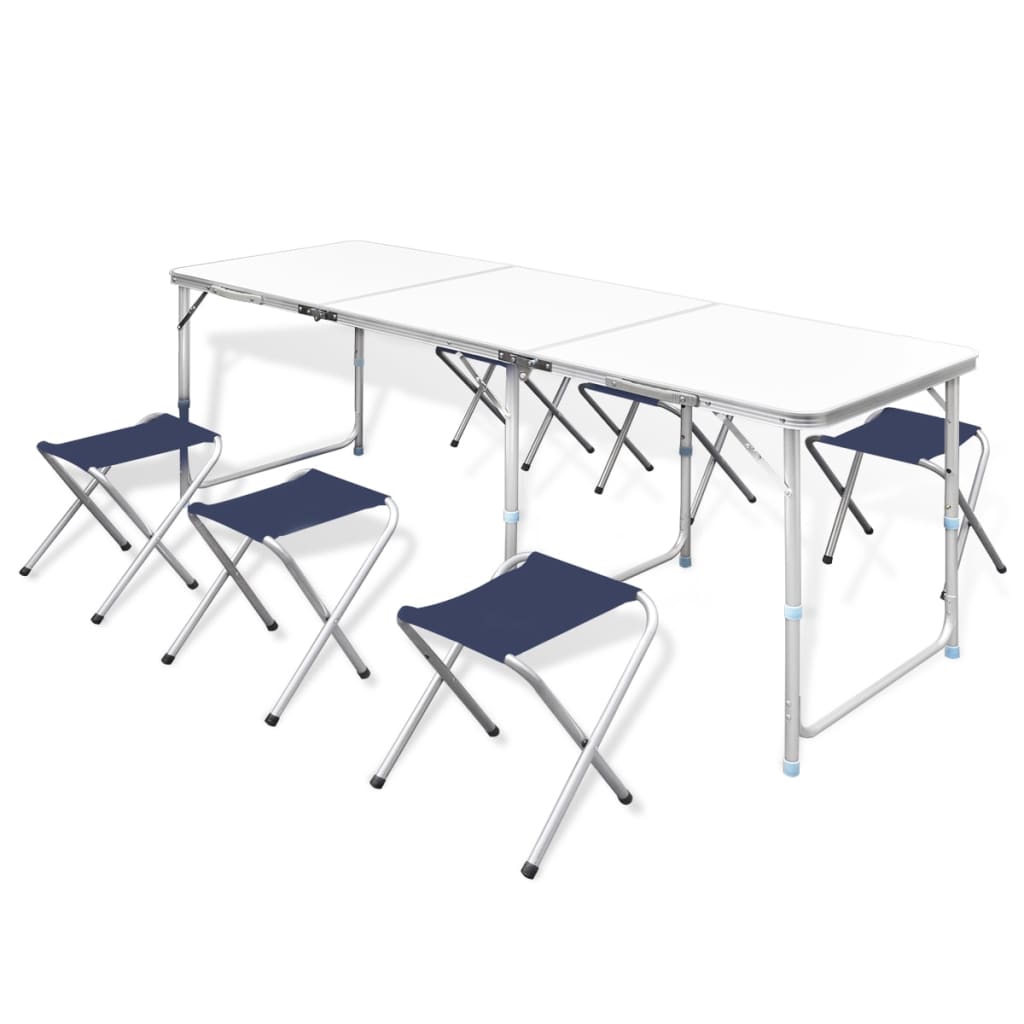 vidaXL højdejustérbart campingbord og 6 klapstole 180x60 cm
