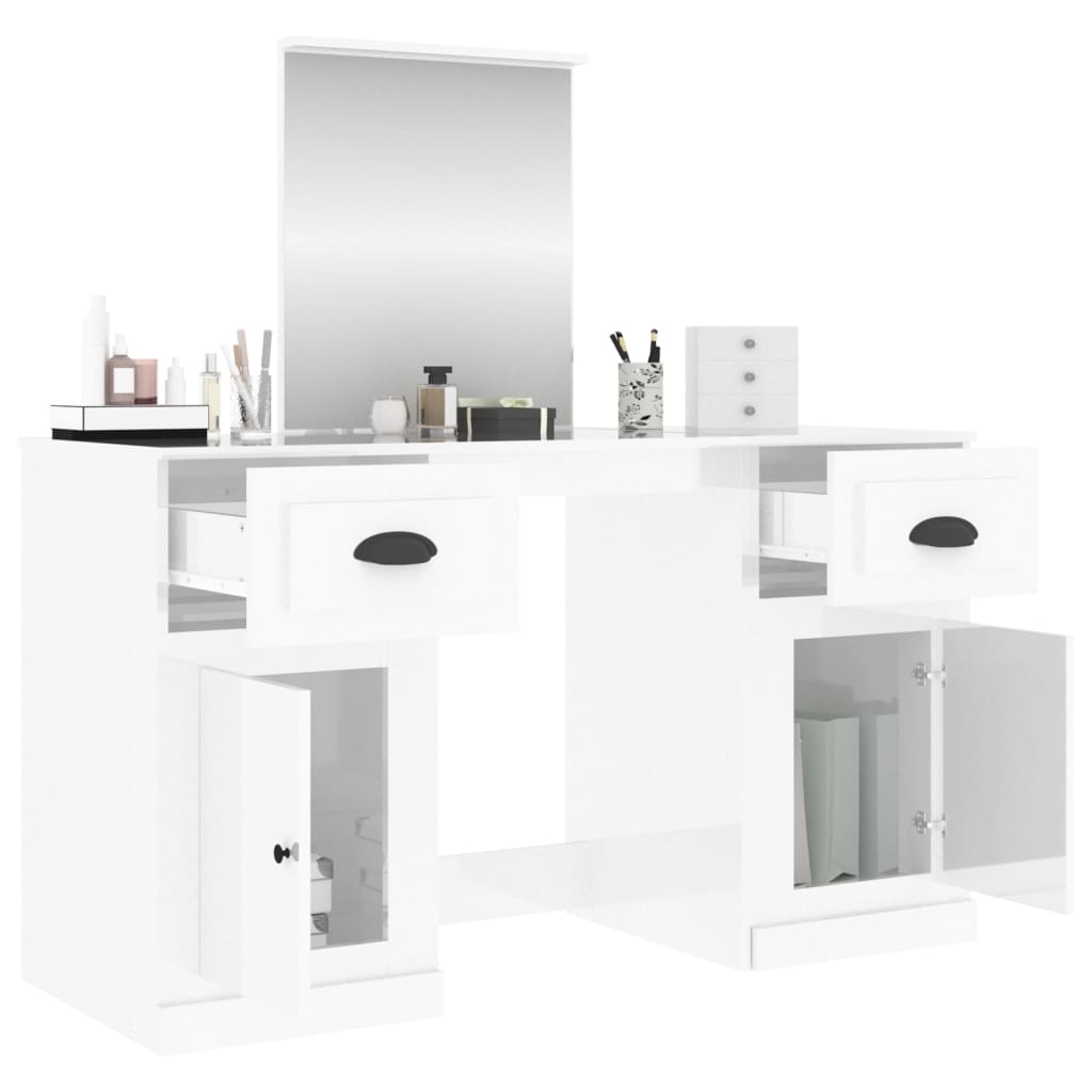 vidaXL makeupbord med spejl 130x50x132,5 cm hvid højglans