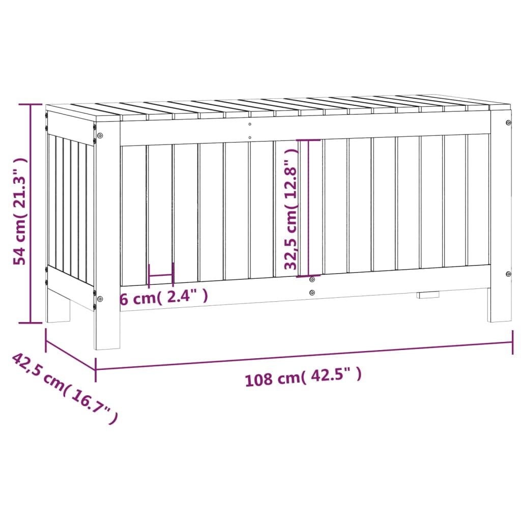 vidaXL opbevaringskasse til haven 108x42,5x54 cm massivt fyrretræ grå