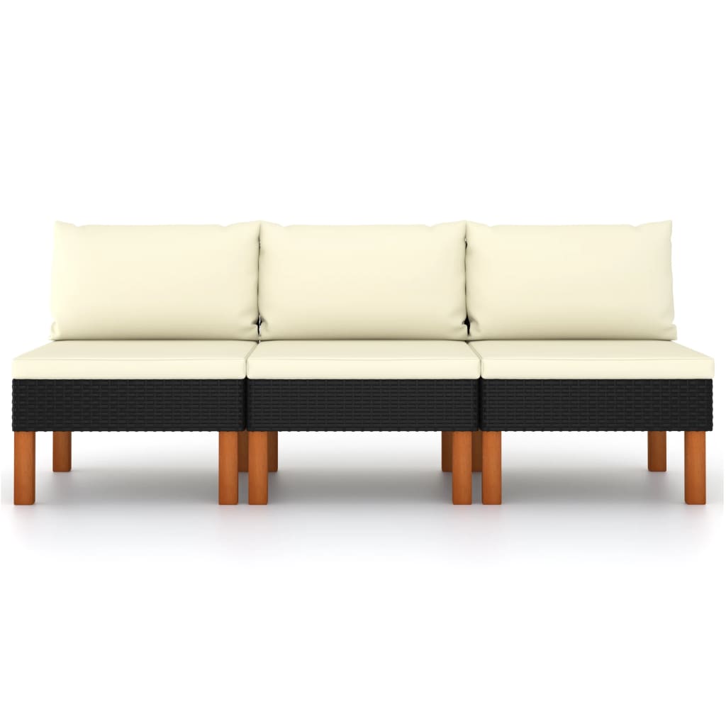 vidaXL midterdele til sofa 3 stk. polyrattan og massivt eukalyptustræ