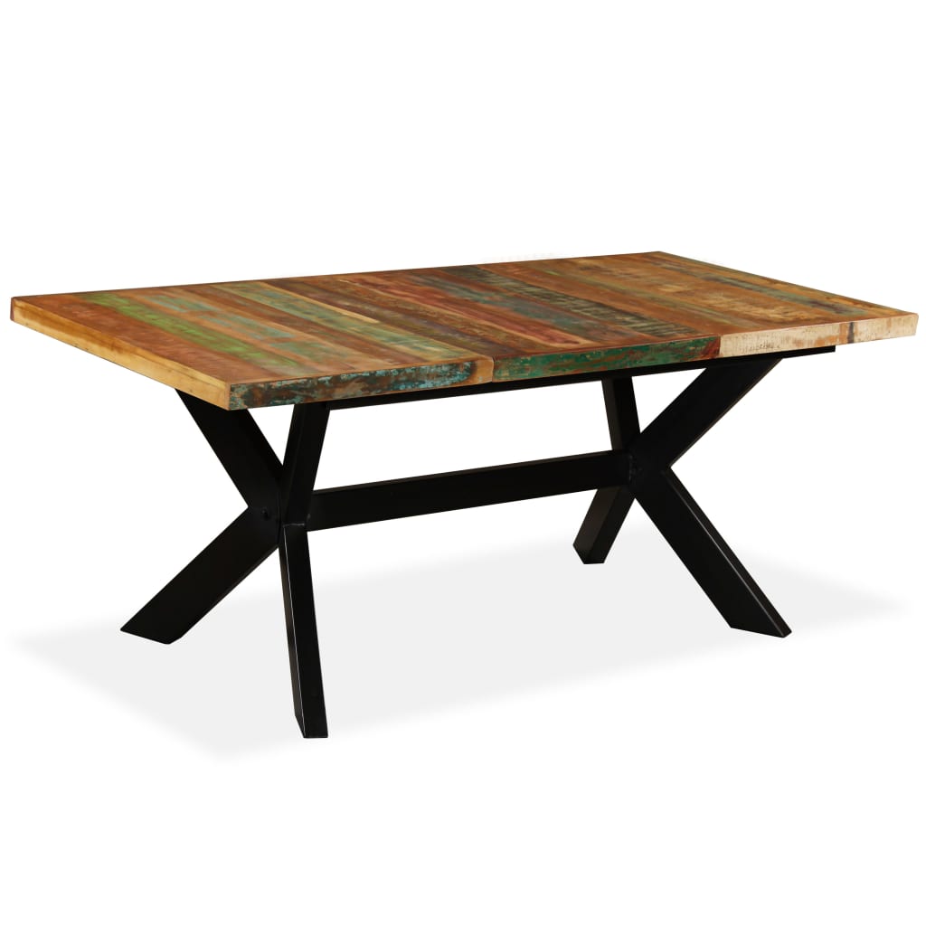vidaXL spisebord med krydsstel 180 cm massivt genbrugstræ og stål