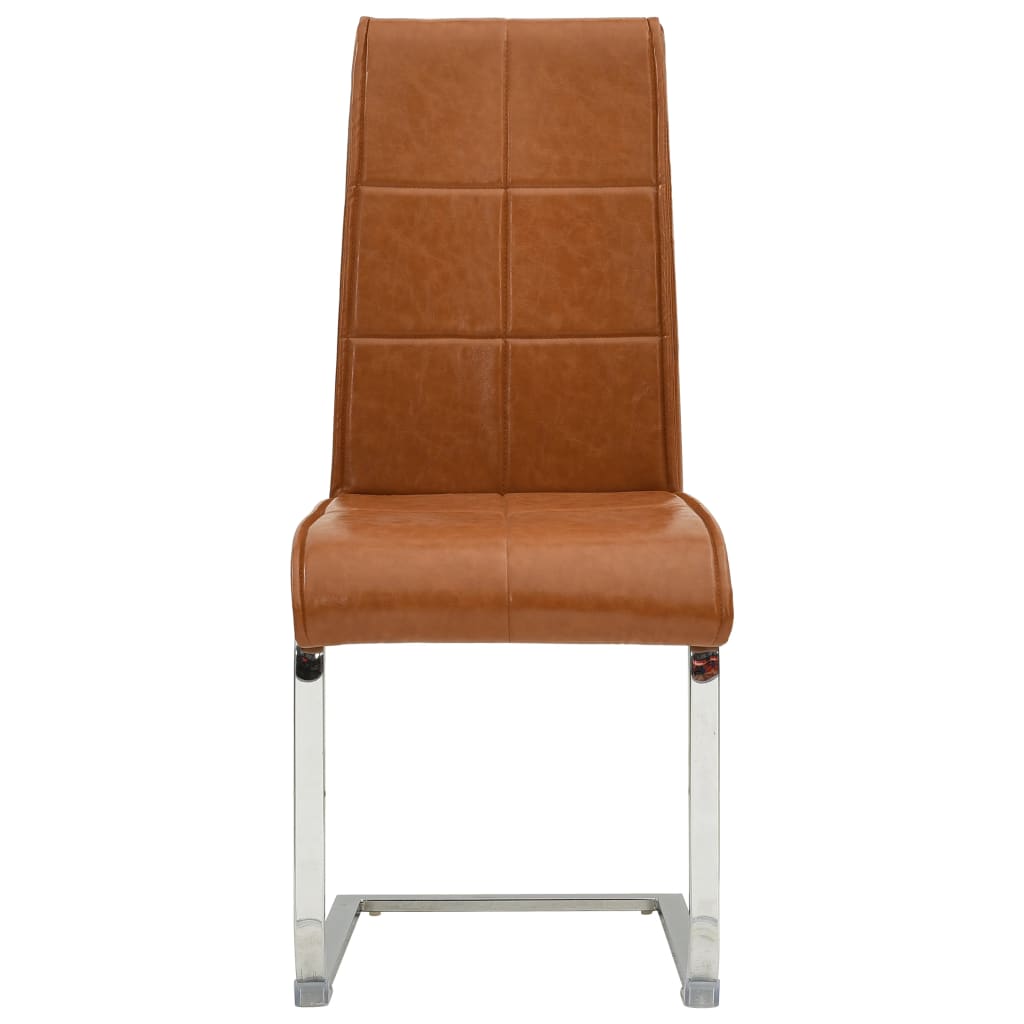 vidaXL spisebordsstole med cantilever 2 stk. kunstlæder blank brun