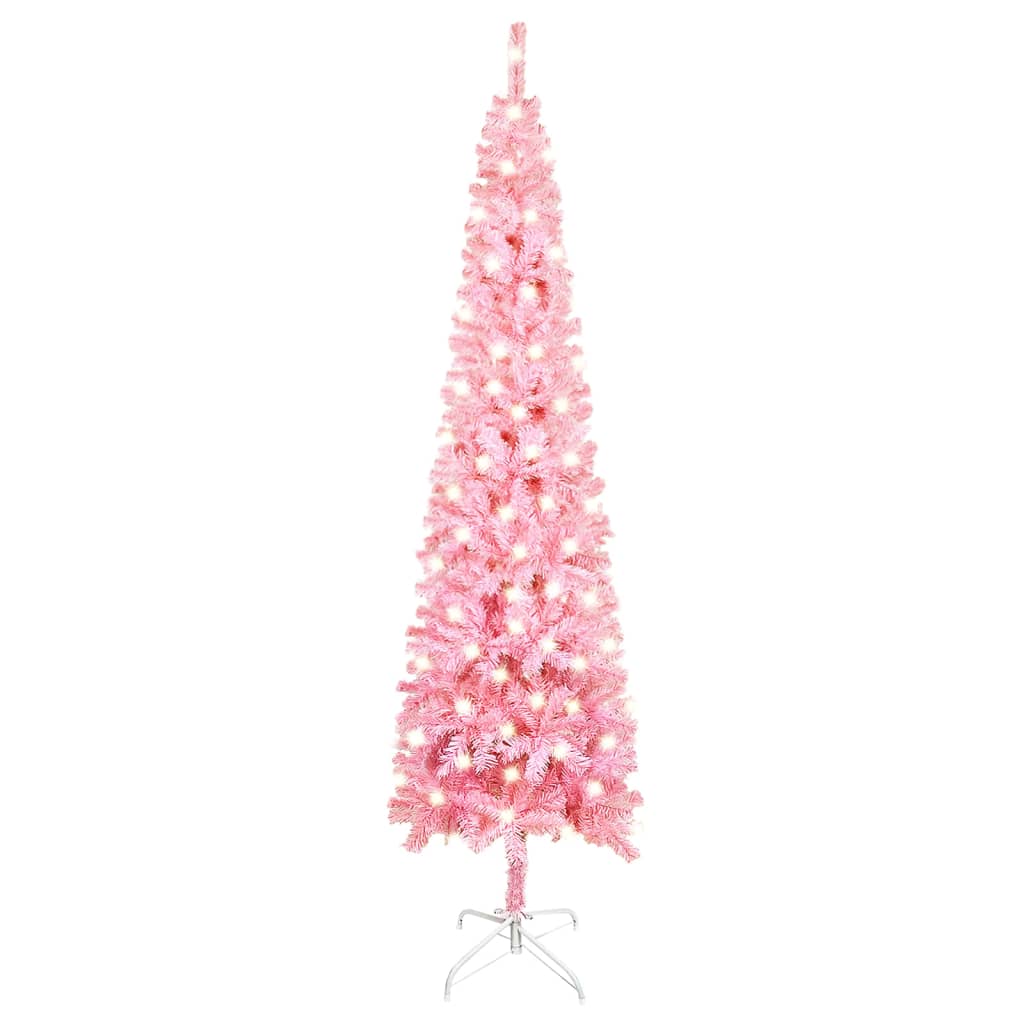 vidaXL smalt juletræ med lys 210 cm lyserød