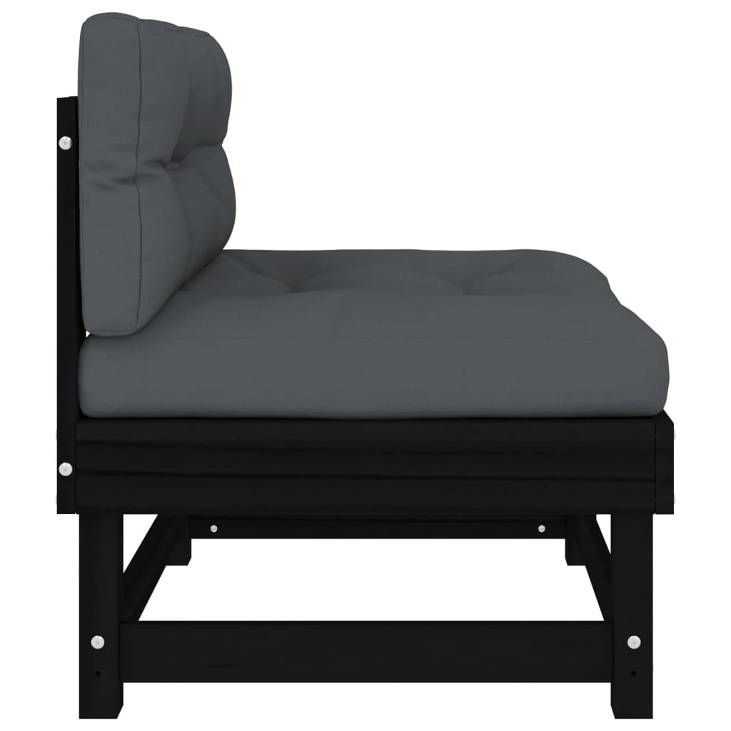 vidaXL midtermoduler til sofa 2 stk. med hynder massivt fyrretræ sort