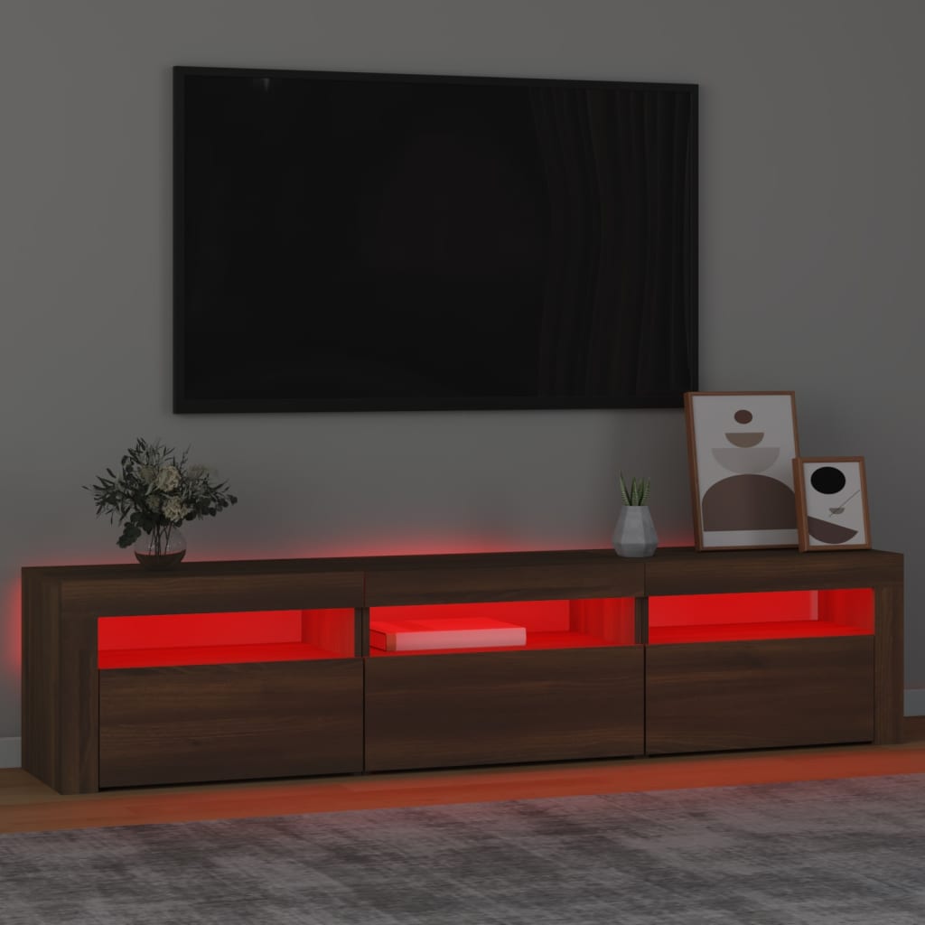 vidaXL tv-bord med LED-lys 180x35x40 cm brun egetræsfarve