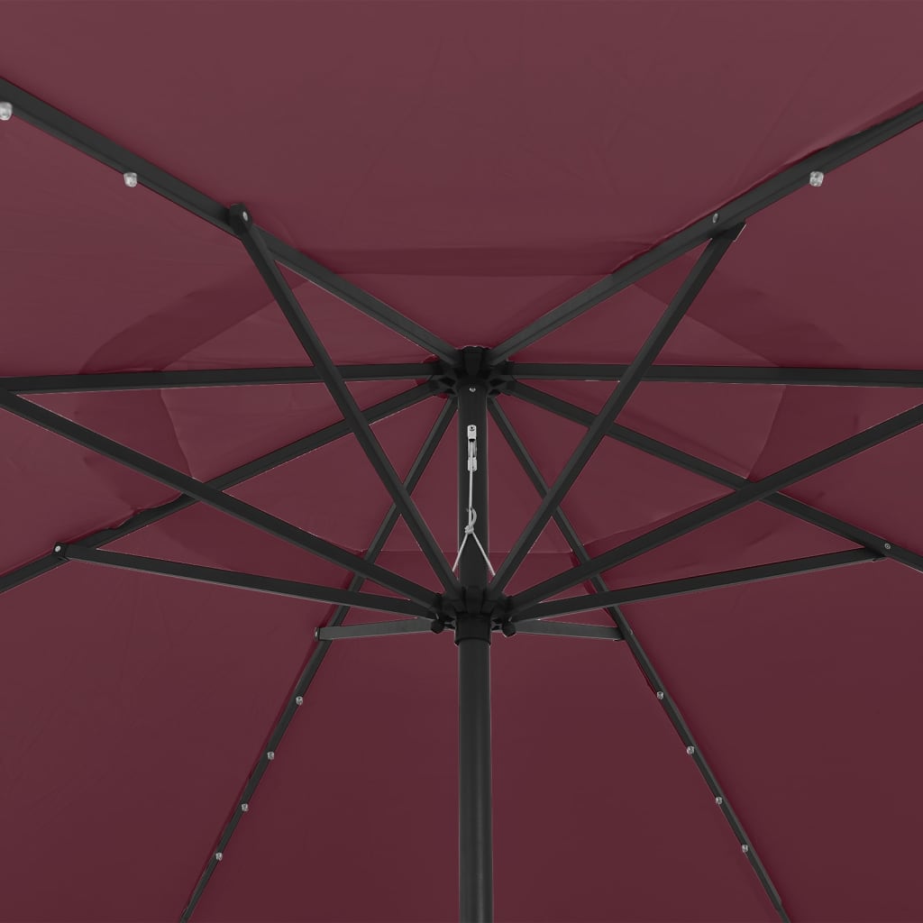 vidaXL parasol m. LED-lys + metalstang 400 cm bordeauxfarvet