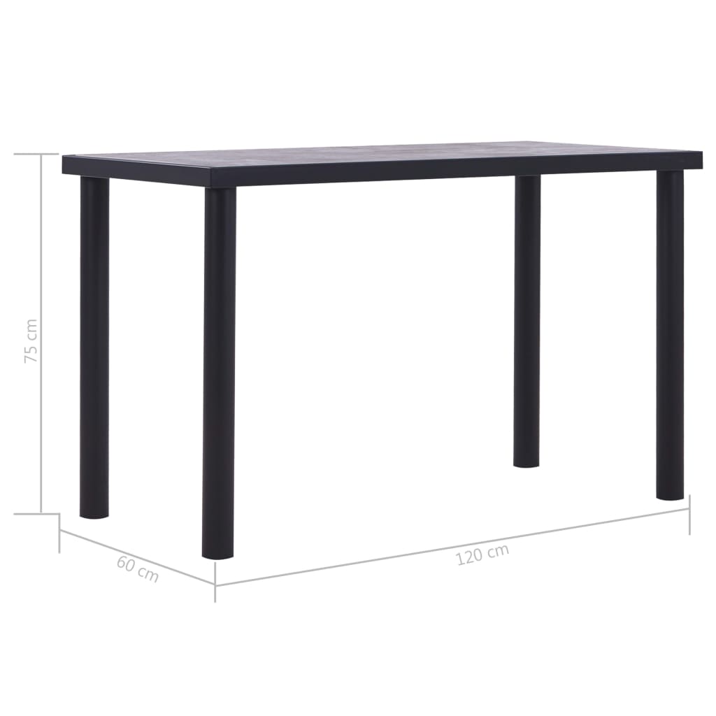 vidaXL spisebord 120 x 60 x 75 cm MDF sort og betongrå