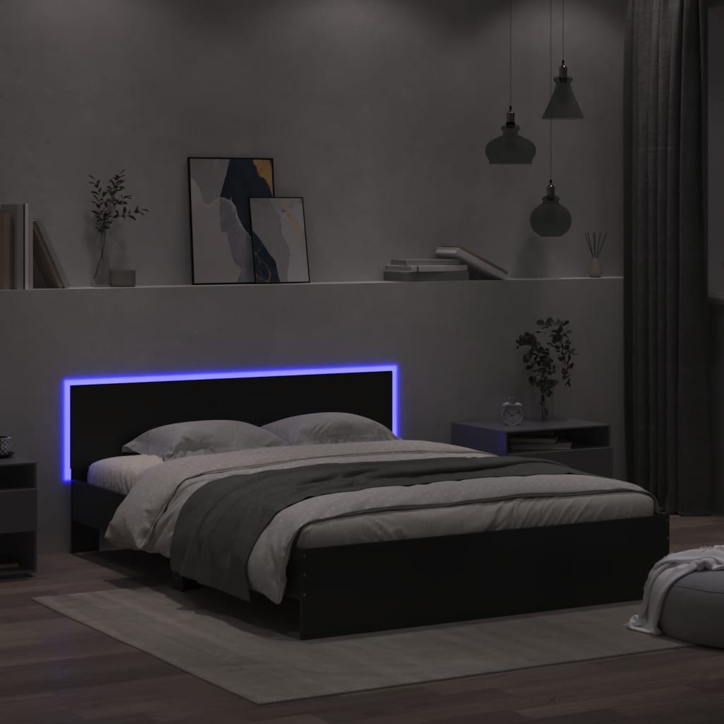 vidaXL sengeramme med sengegavl og LED-lys 150x200 cm sort