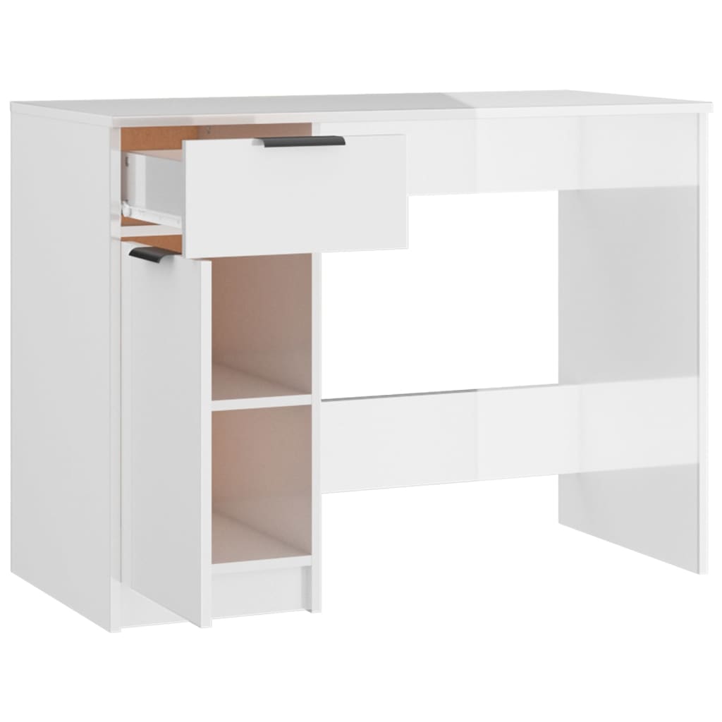 vidaXL skrivebord 100x50x75 cm konstrueret træ hvid højglans