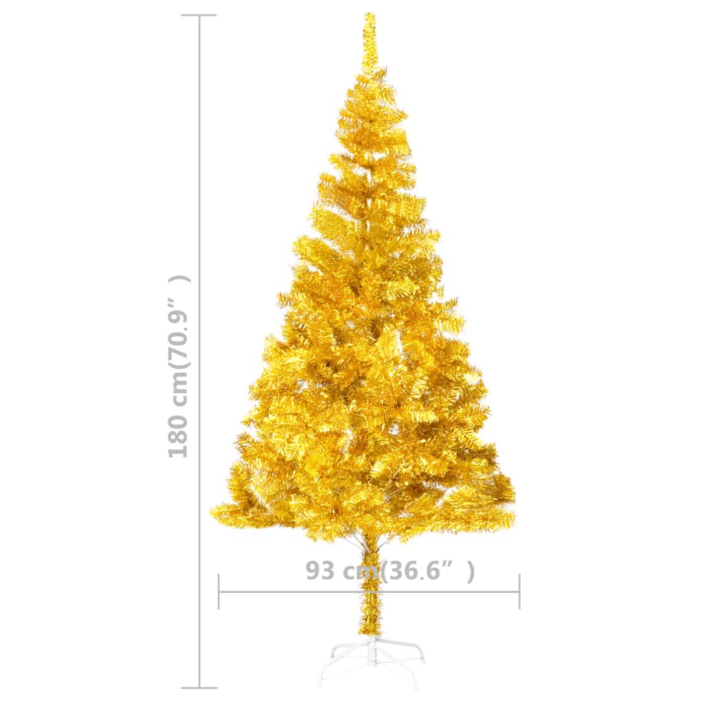 vidaXL kunstigt juletræ med lys og juletræsfod 180 cm PET guldfarvet