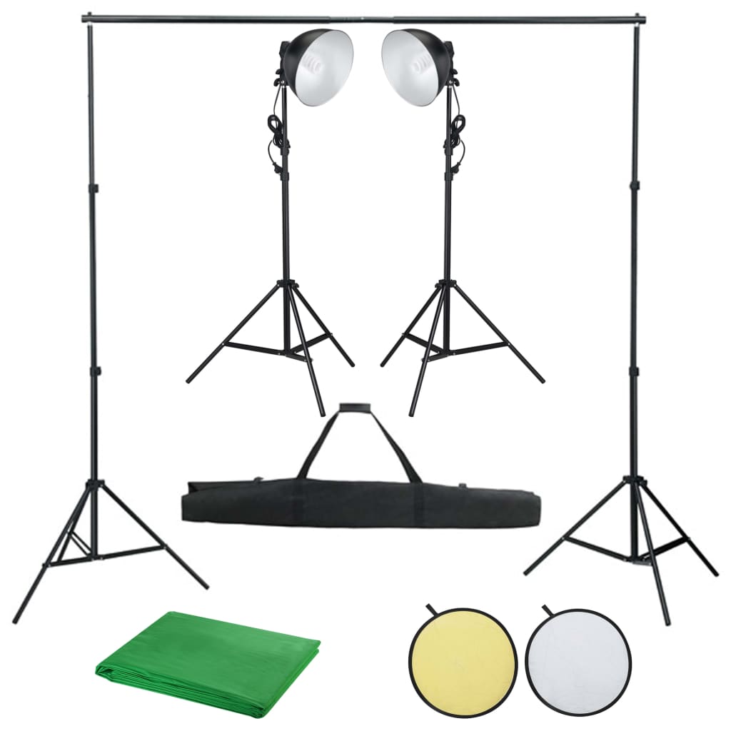 vidaXL fotostudieudstyr med studielampe, baggrund og reflektor