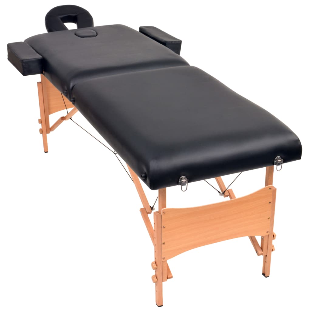 vidaXL foldbart massagebord med skammel 2 zoner 10 cm tyk hynde sort