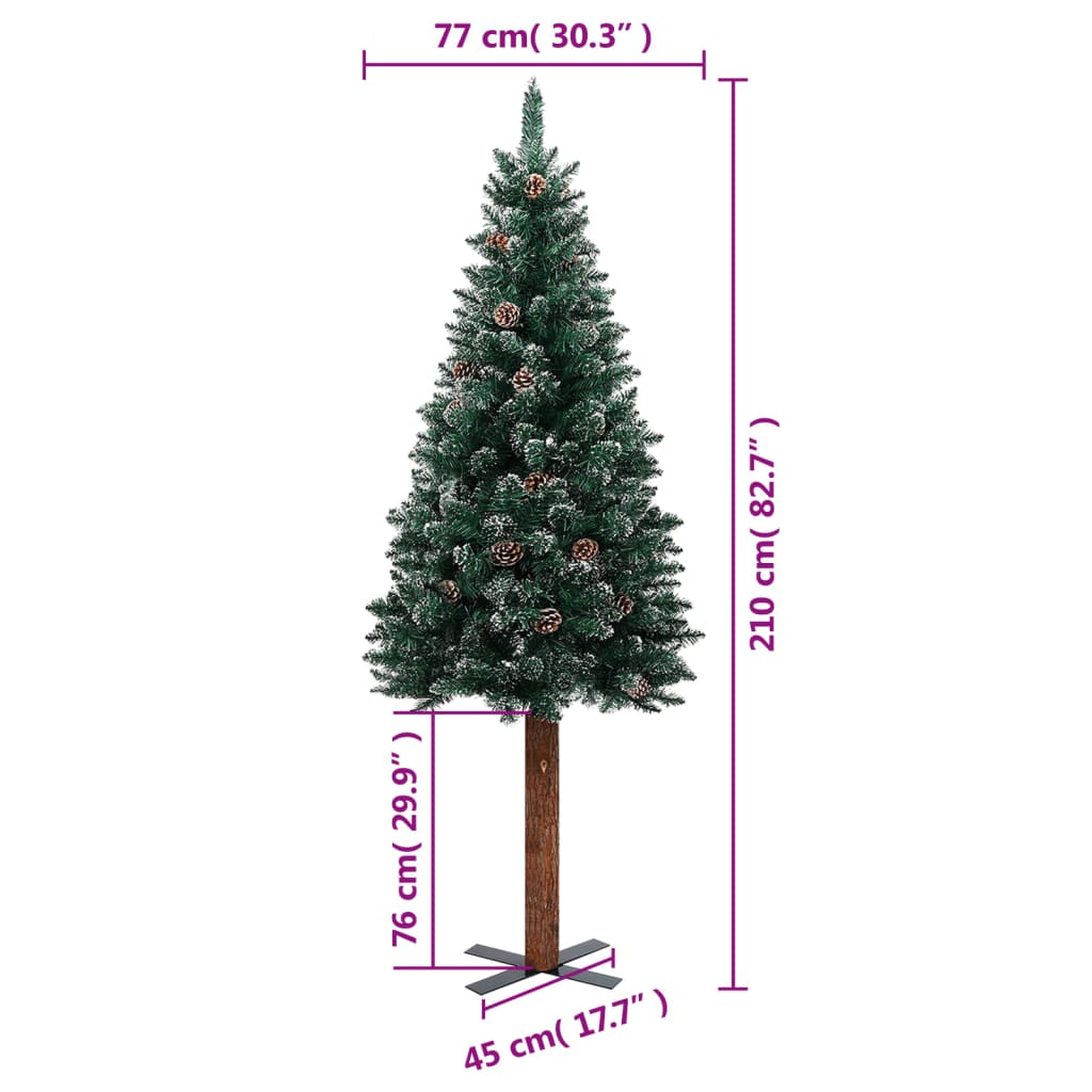 vidaXL smalt juletræ med ægte træ og hvid sne 210 cm PVC grøn