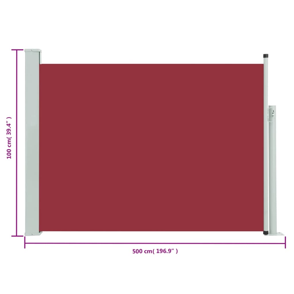vidaXL sammenrullelig sidemarkise til terrassen 100 x 500 cm rød