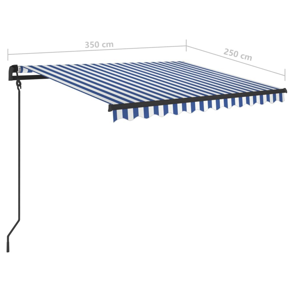 vidaXL markise med stolper 3,5x2,5 m automatisk betjening blå og hvid