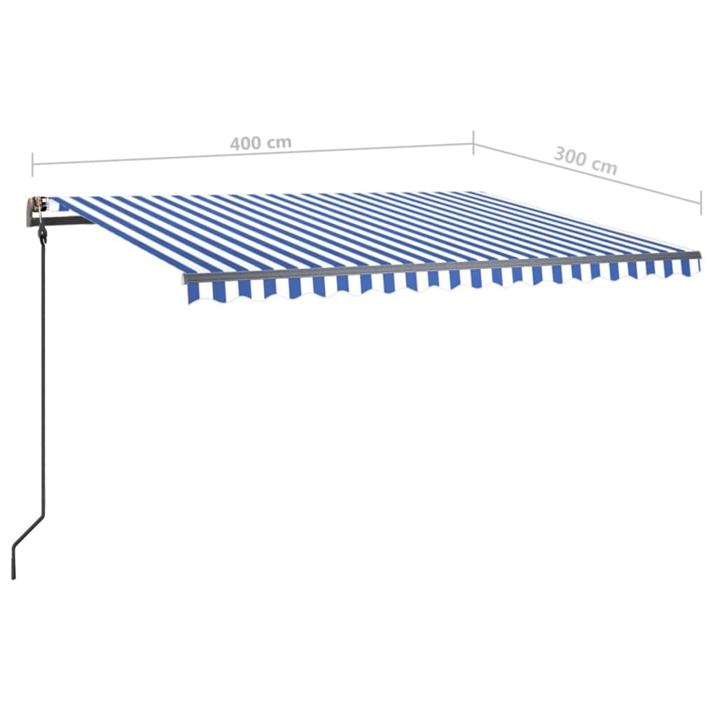 vidaXL markise med stolper 4x3 m automatisk betjening blå og hvid