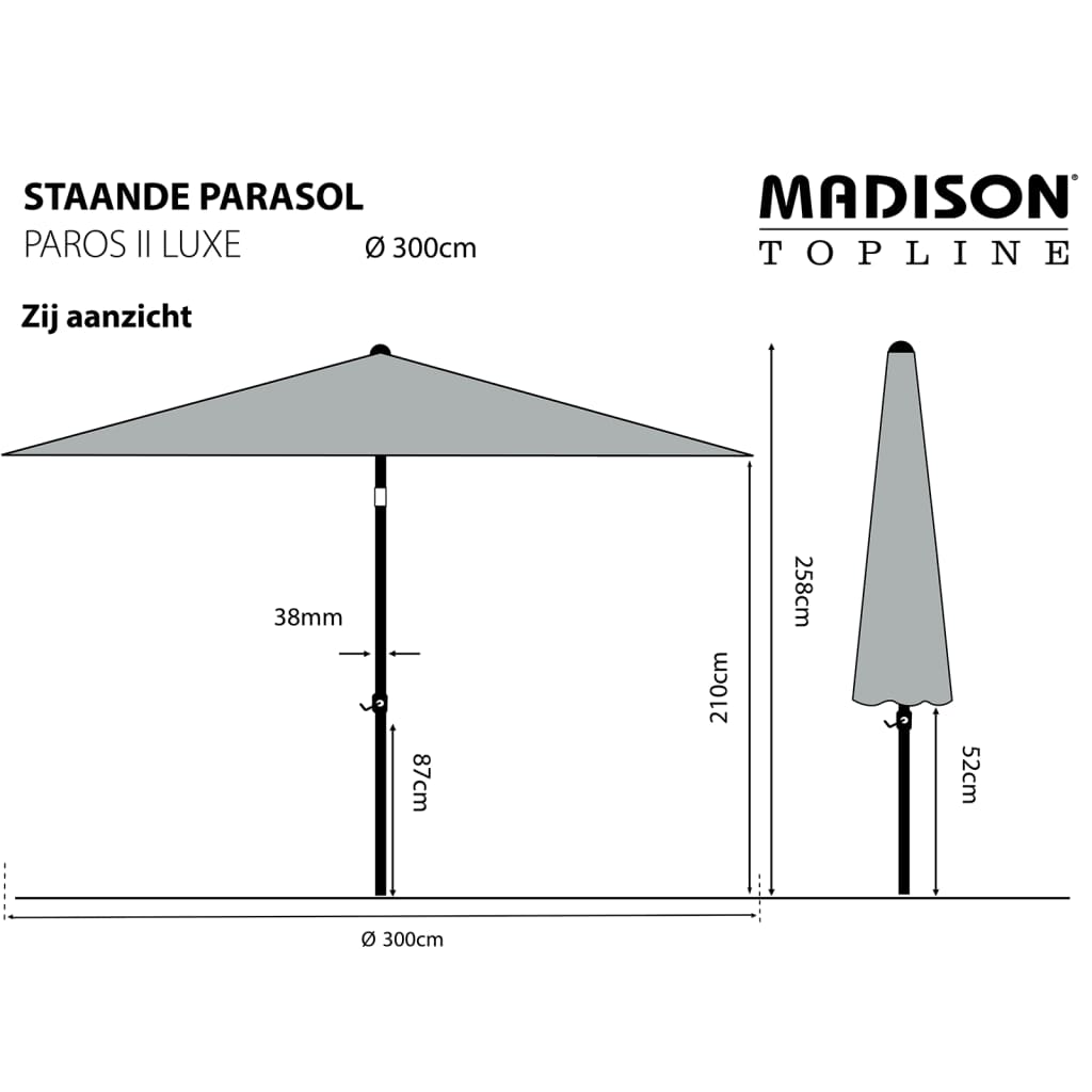 Madison parasol Paros II Luxe 300 cm guldfarvet