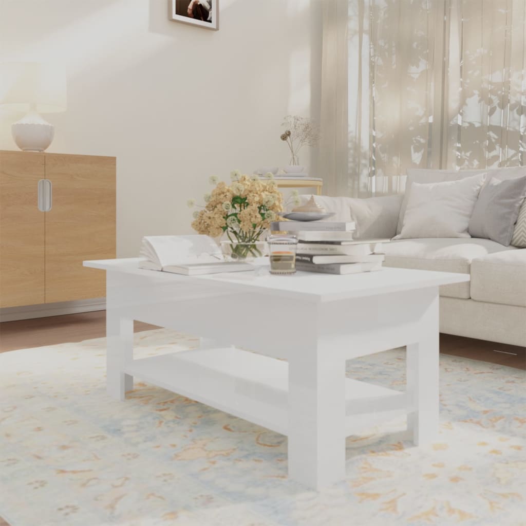 vidaXL sofabord 102x55x42 cm spånplade hvid højglans