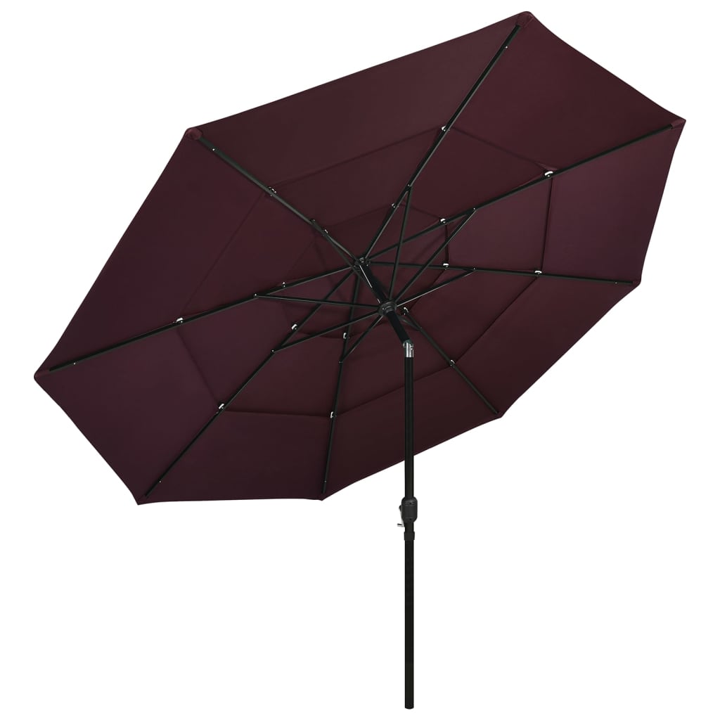 vidaXL parasol med aluminiumsstang i 3 niveauer 3,5 m bordeaux
