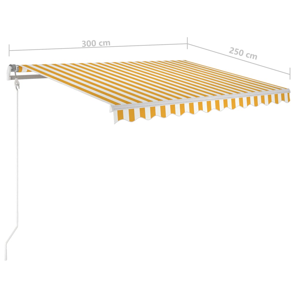vidaXL markise m. stolper 3x2,5 m manuel betjening gul og hvid