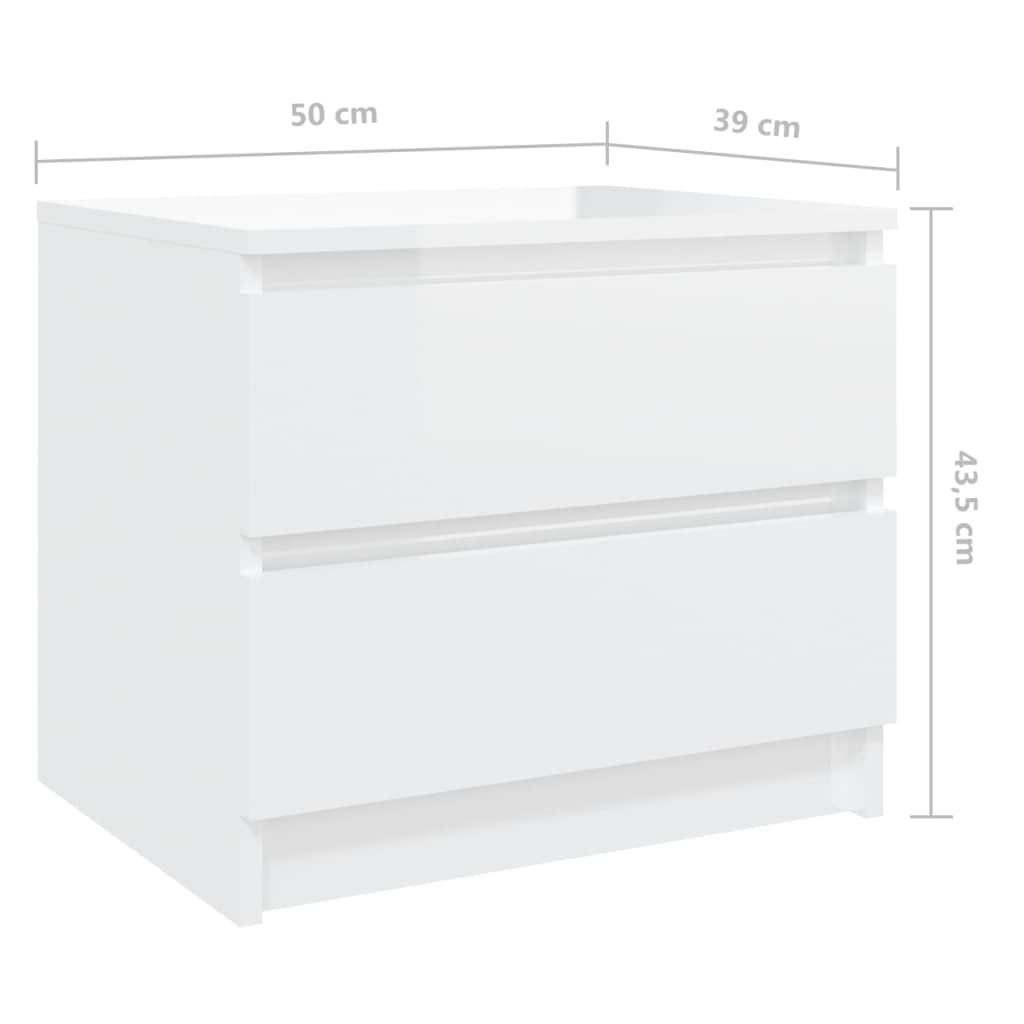vidaXL sengeskabe 2 stk. 50x39x43,5 cm spånplade hvid højglans