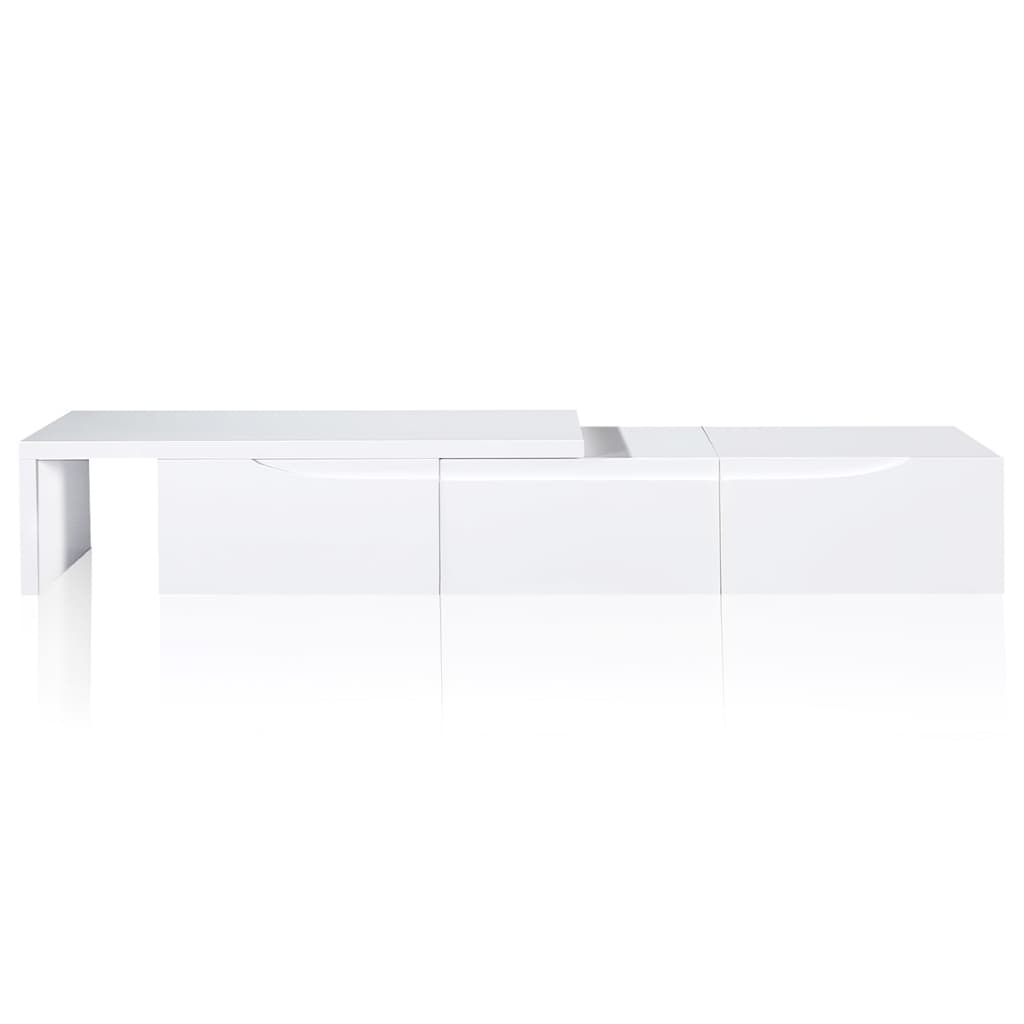TV-bænk, hvid højglans, udtrækkelig bordplade, 240 cm