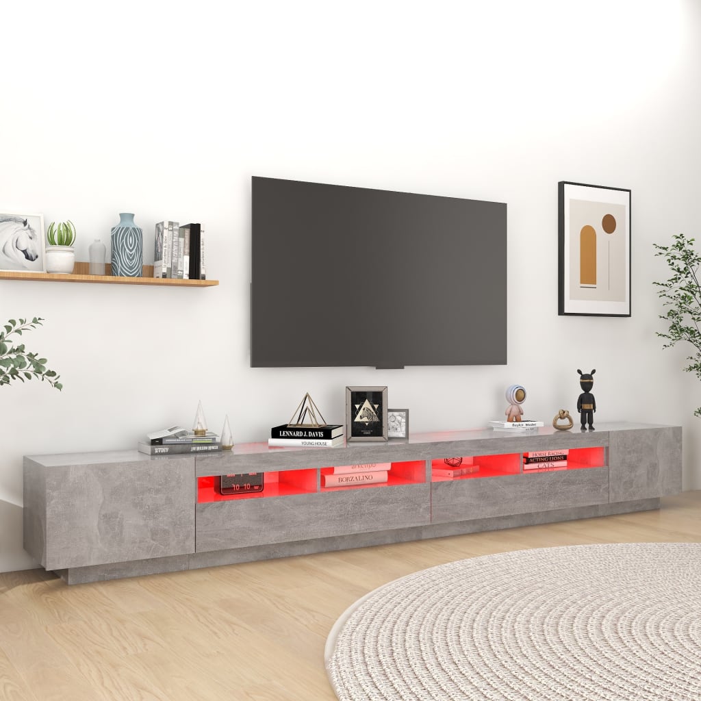 vidaXL tv-skab med LED-lys 300x35x40 cm betongrå