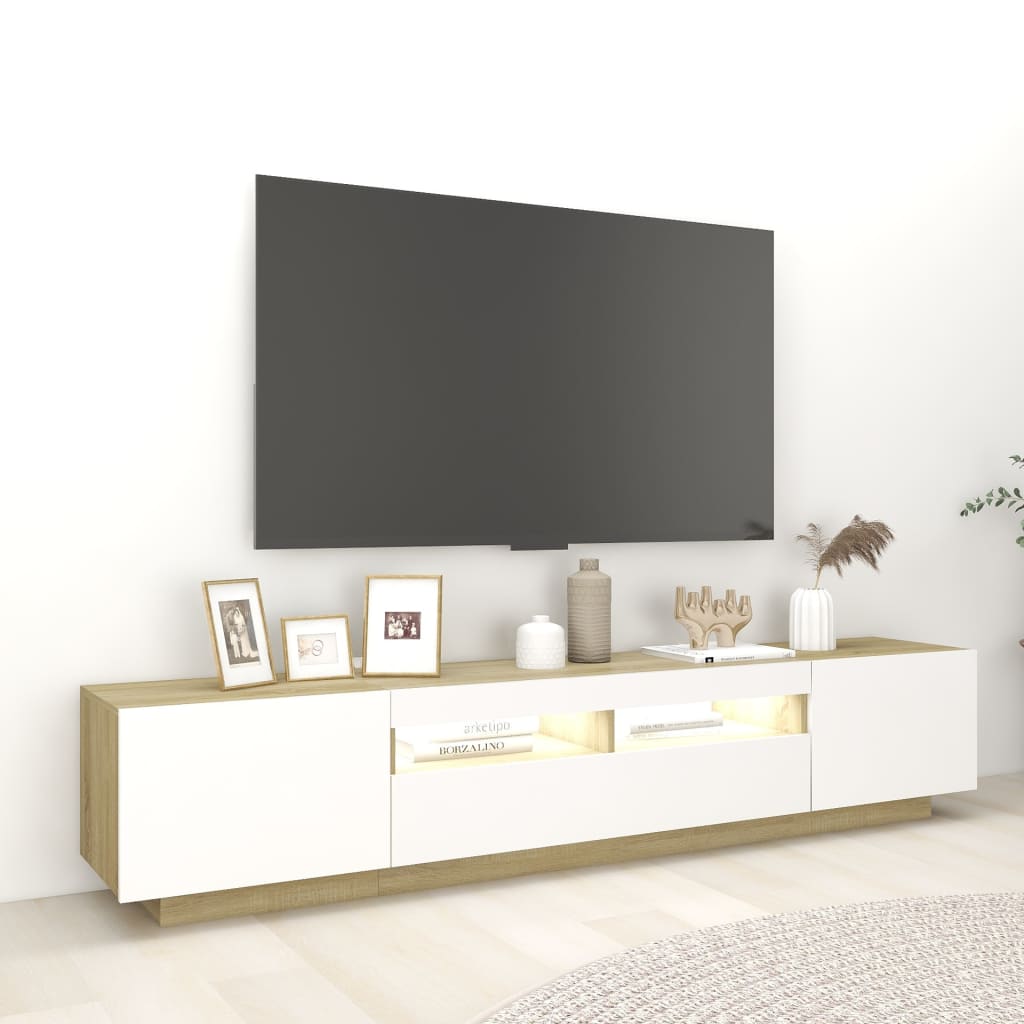 vidaXL tv-skab med LED 200x35x40 cm hvid og sonoma-eg