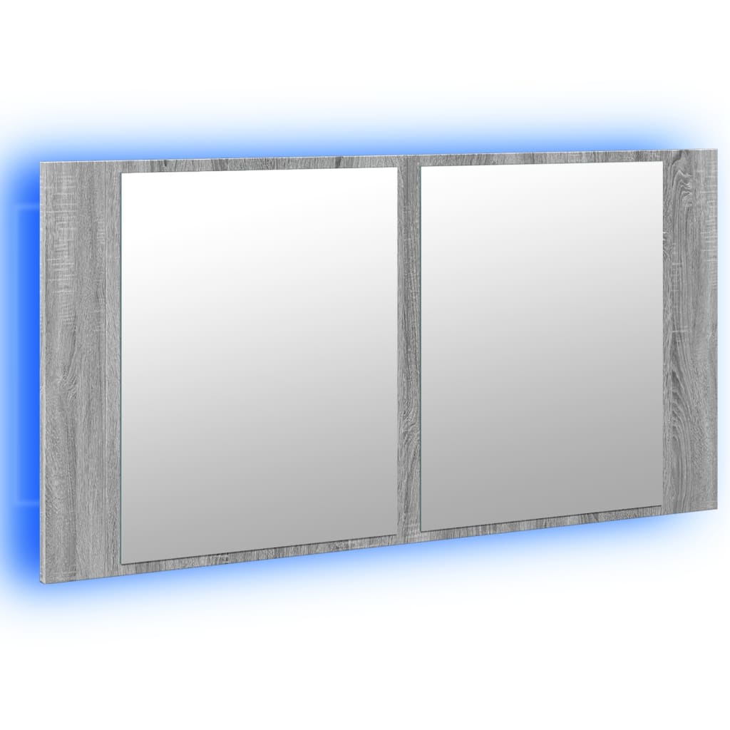 vidaXL skab med spejl og LED-lys 90x12x45 cm akryl grå sonoma-eg