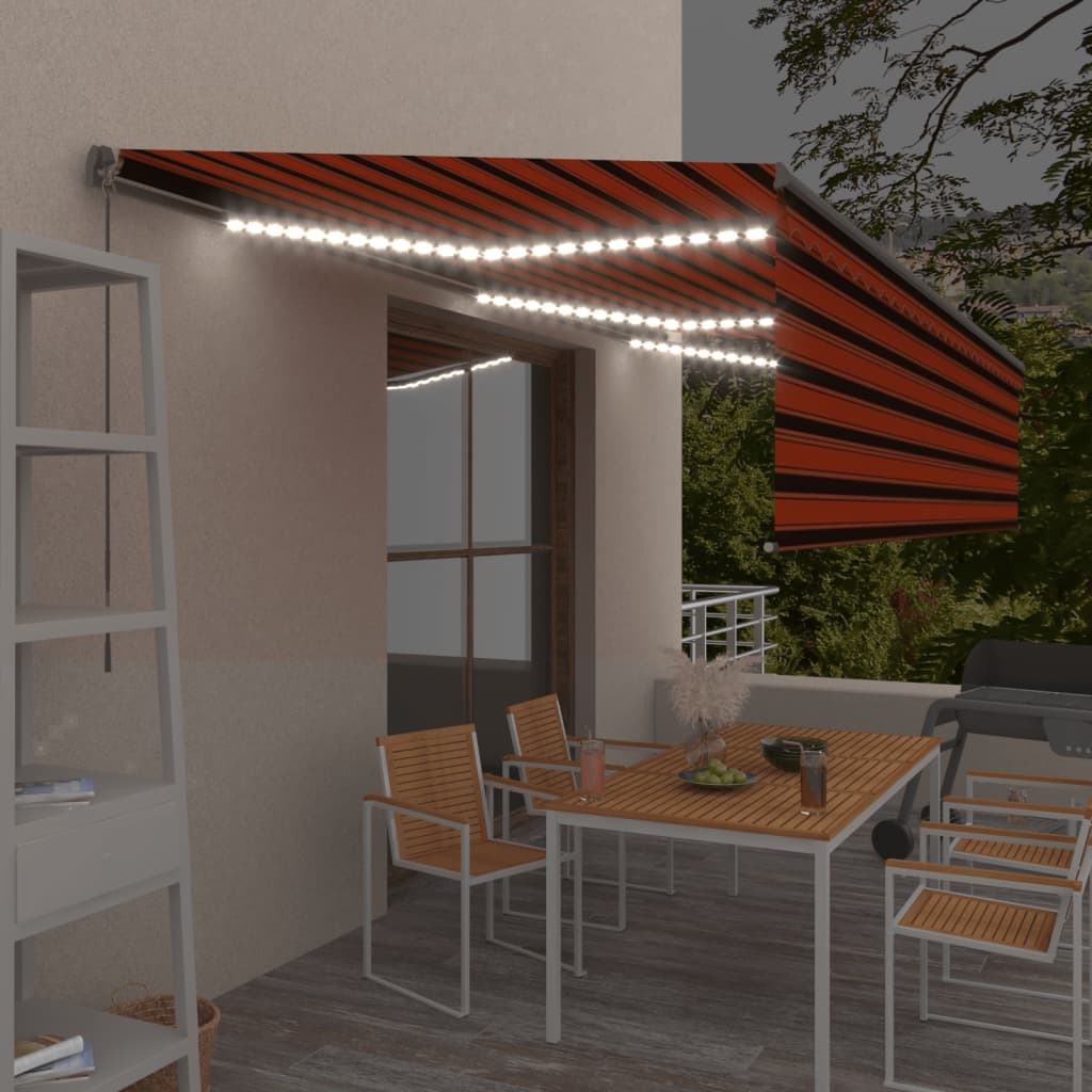 vidaXL markise m. gardin + LED 6x3 m manuel betjening orange og brun