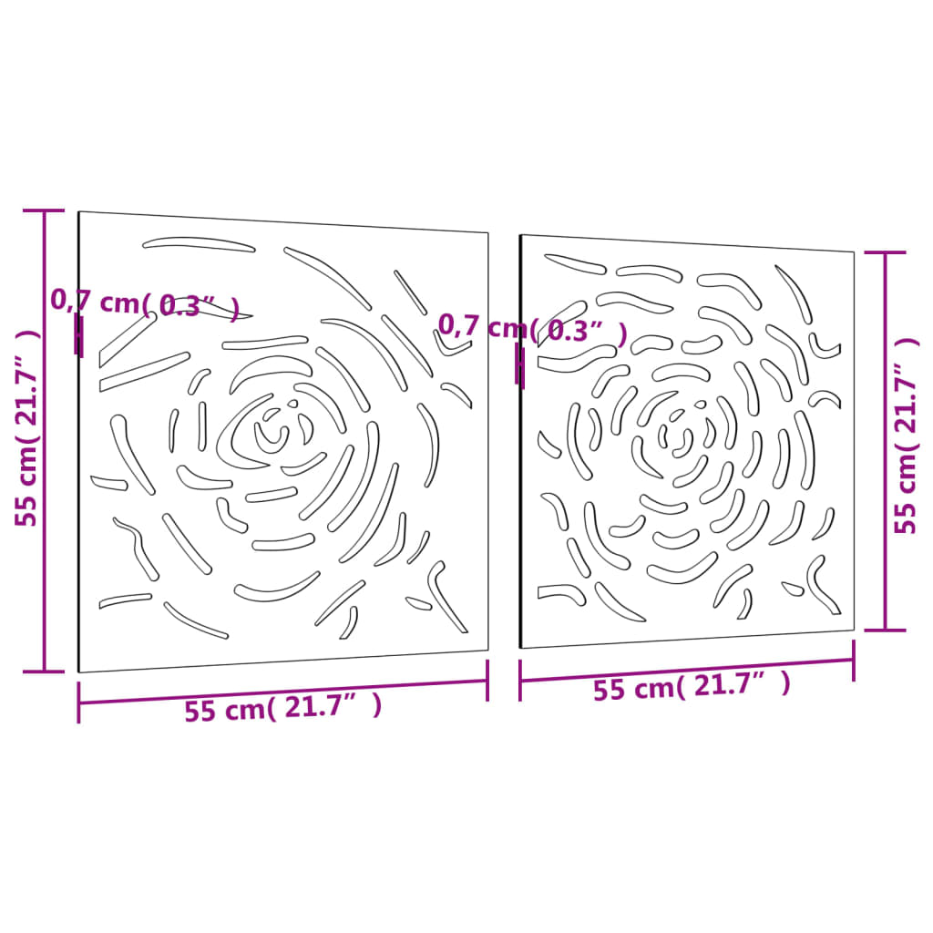 vidaXL udendørs vægdekoration 2 dele 55x55 cm rosedesign cortenstål