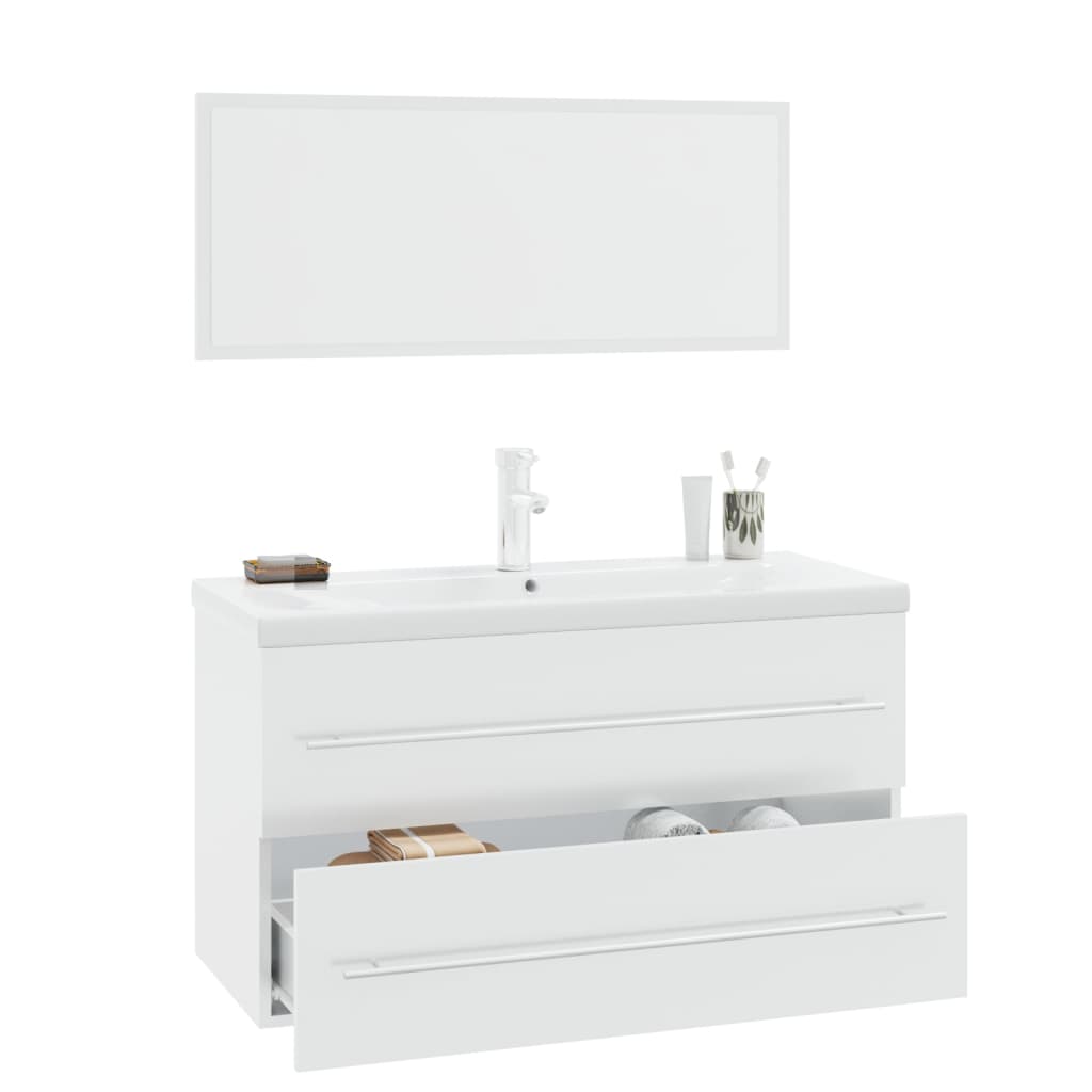 vidaXL møbelsæt til badeværelse 3 dele hvid højglans