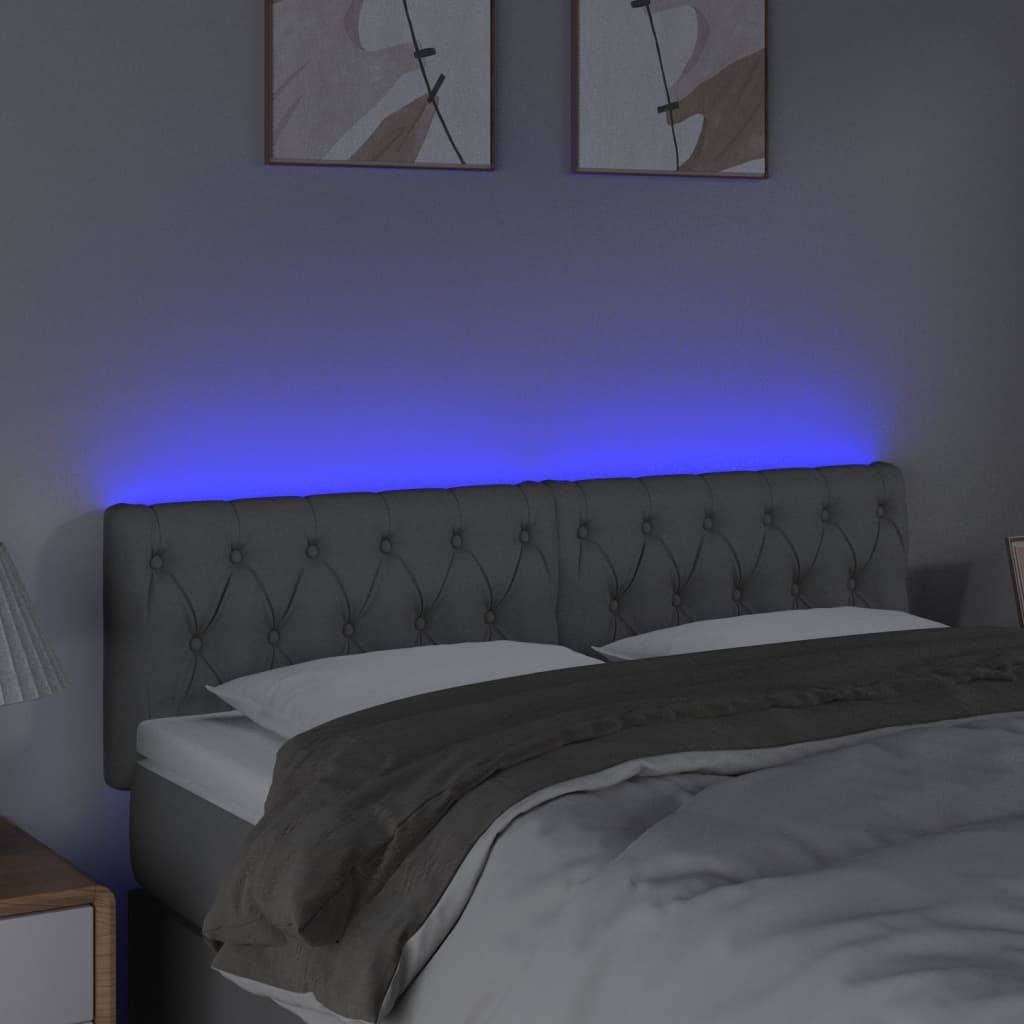 vidaXL sengegavl med LED-lys 144x7x78/88 cm stof lysegrå